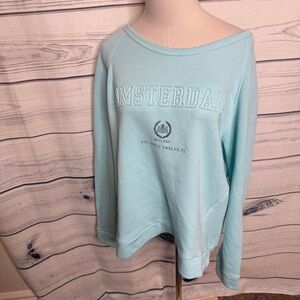 Mono light blue soft sweatshirt, 3D Amsterdam print on chest
